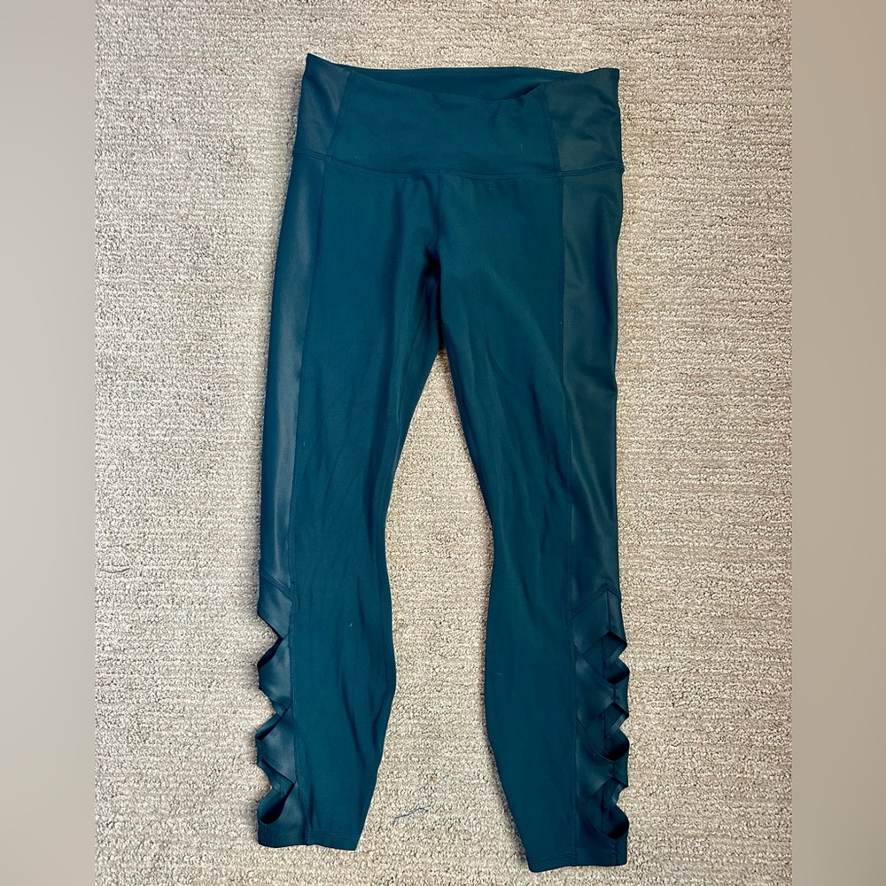 Teal Active Leggings with Crisscross Side Detail